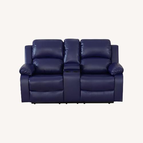 Used Blue Leather Recline Couch W/Cup Holder for sale on AptDeco