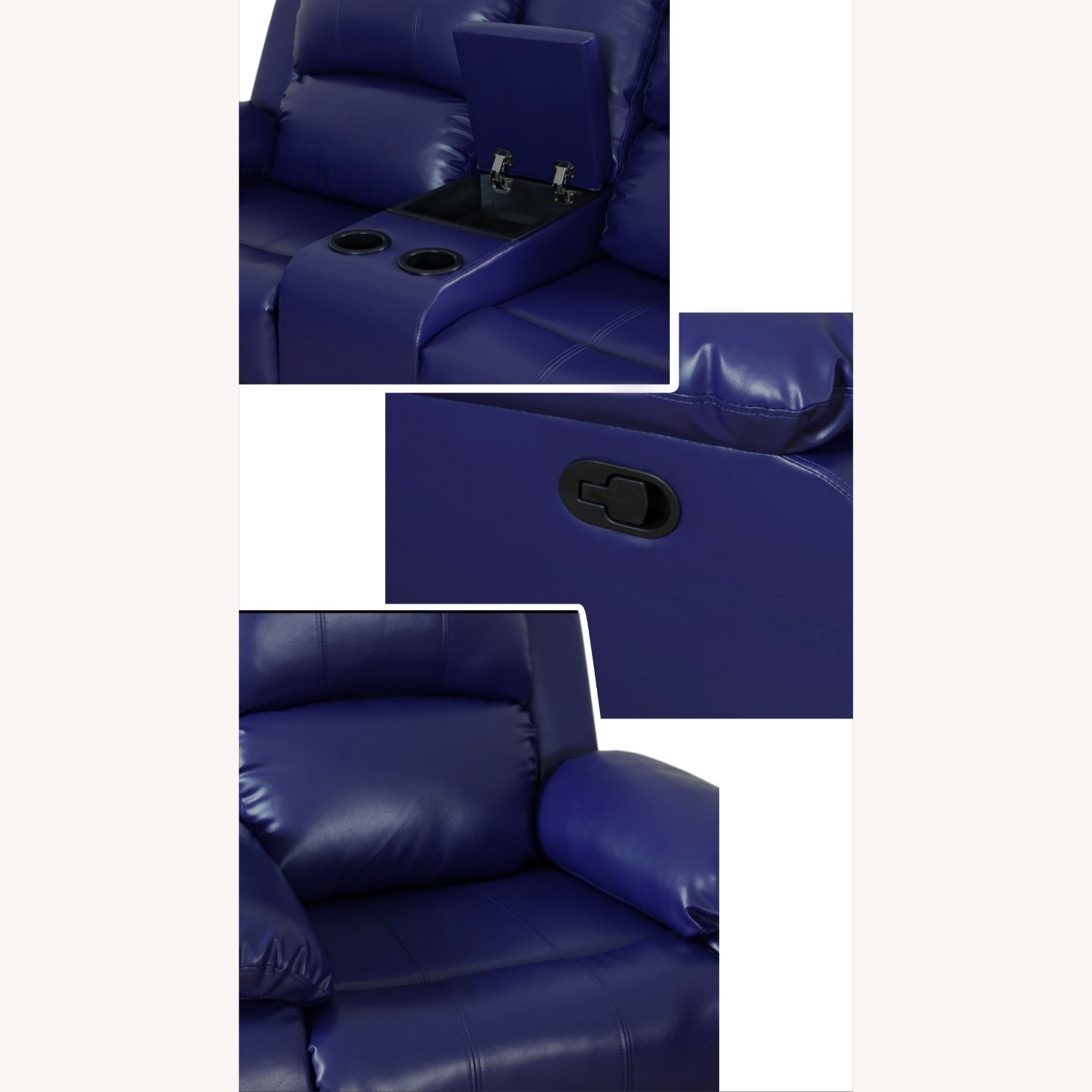 Blue Leather Recline Couch W/Cup Holder - image-3