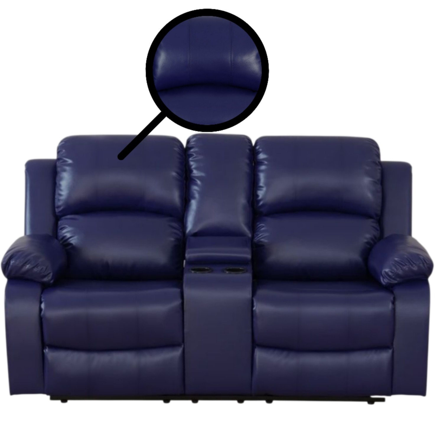 Blue Leather Recline Couch W/Cup Holder - image-1