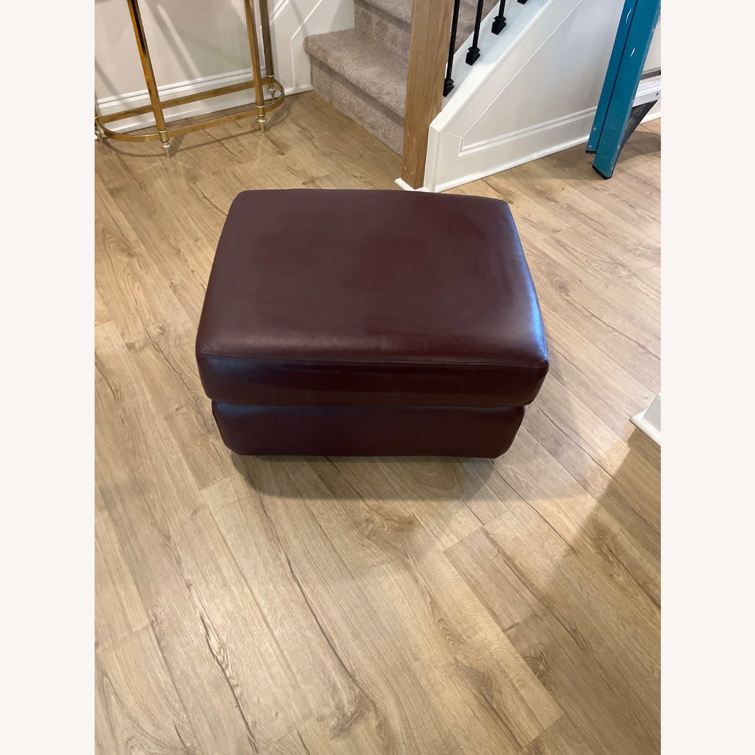 Chocolate Brown Leather Footstool - image-1