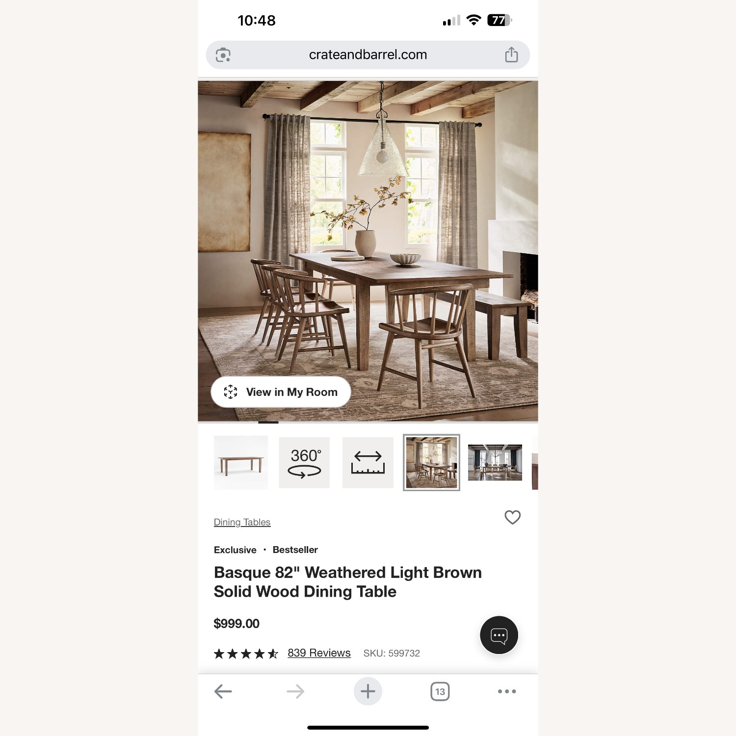 Crate & Barrel 82'' Dining Table and Bench - image-5