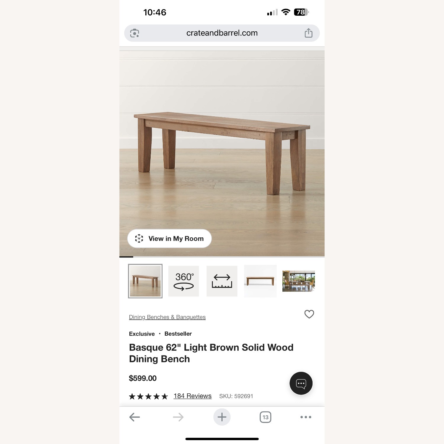 Crate & Barrel 82'' Dining Table and Bench - image-3