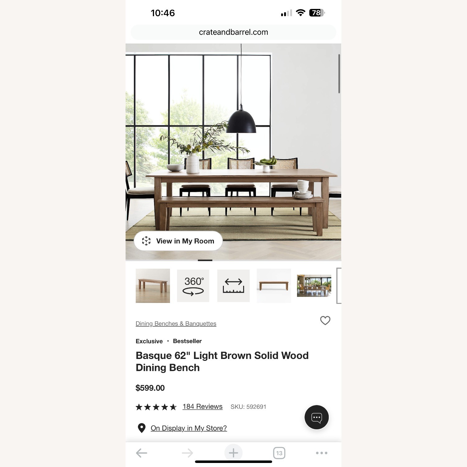 Crate & Barrel 82'' Dining Table and Bench - image-4