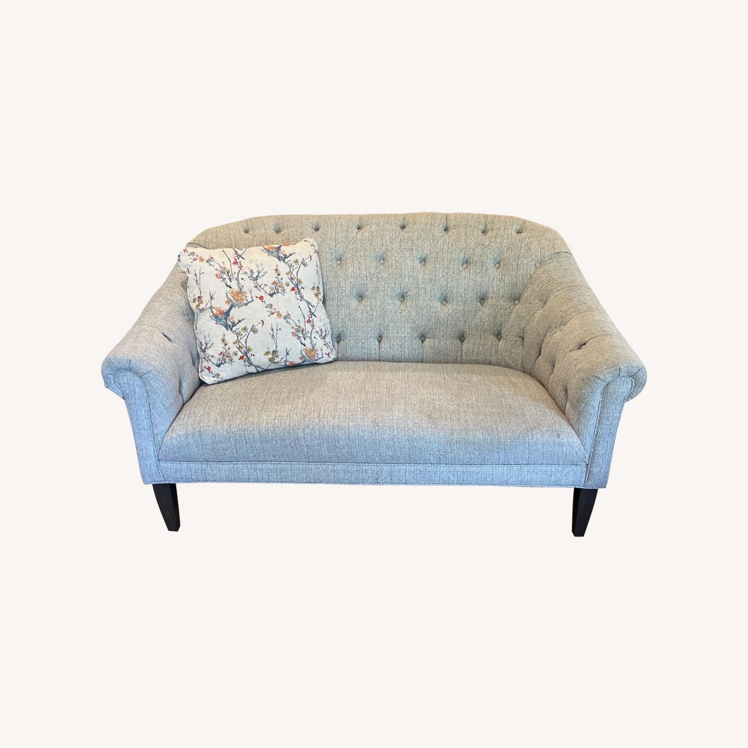 Earth Toned Blue and Beige Settee - image-0