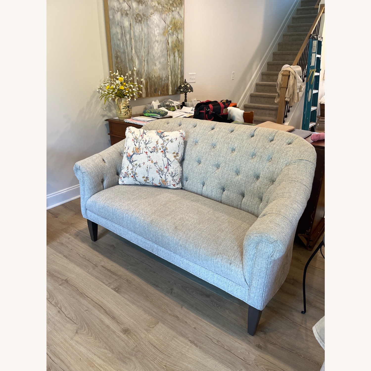 Earth Toned Blue and Beige Settee - image-2