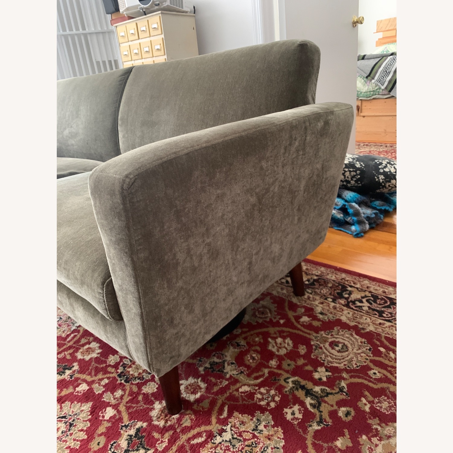 West Elm 72” Oliver Sofa, Chenille, Olive, Walnut - image-2