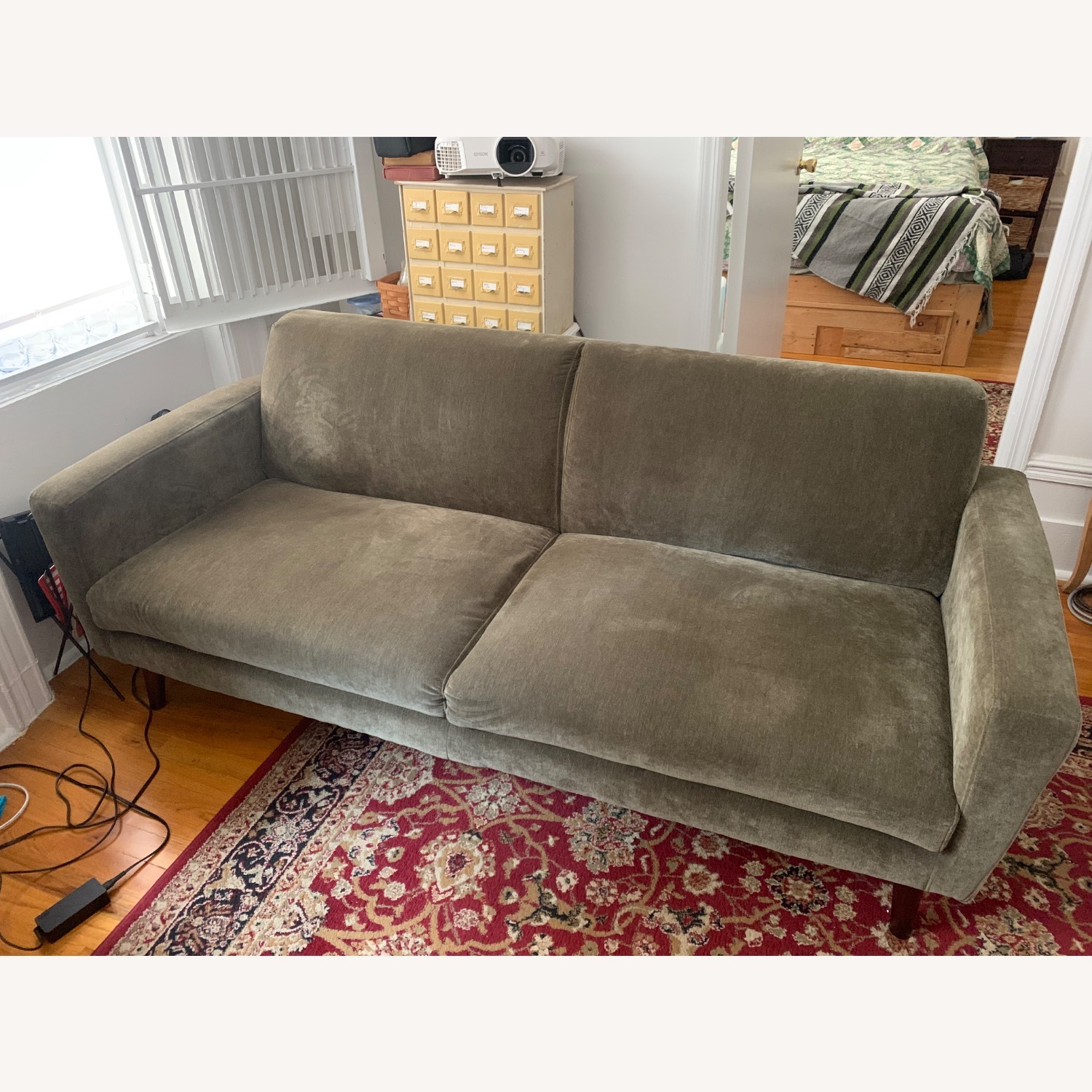 West Elm 72” Oliver Sofa, Chenille, Olive, Walnut - image-3