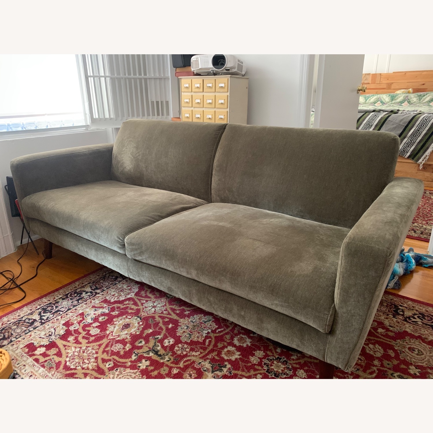 West Elm 72” Oliver Sofa, Chenille, Olive, Walnut - image-1