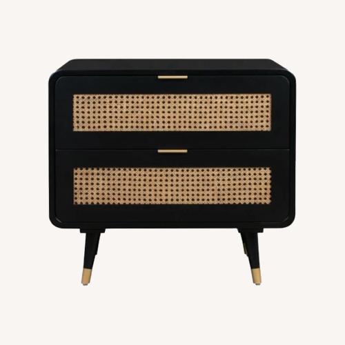 Used Living Spaces Black & Cane Nightstand Set of 2 for sale on AptDeco
