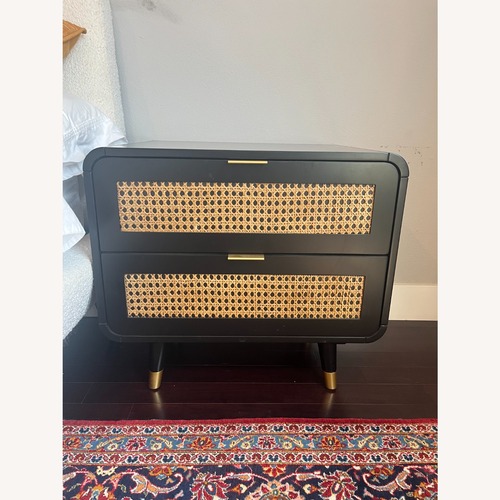 Used Living Spaces Black & Cane Nightstand Set of 2 for sale on AptDeco