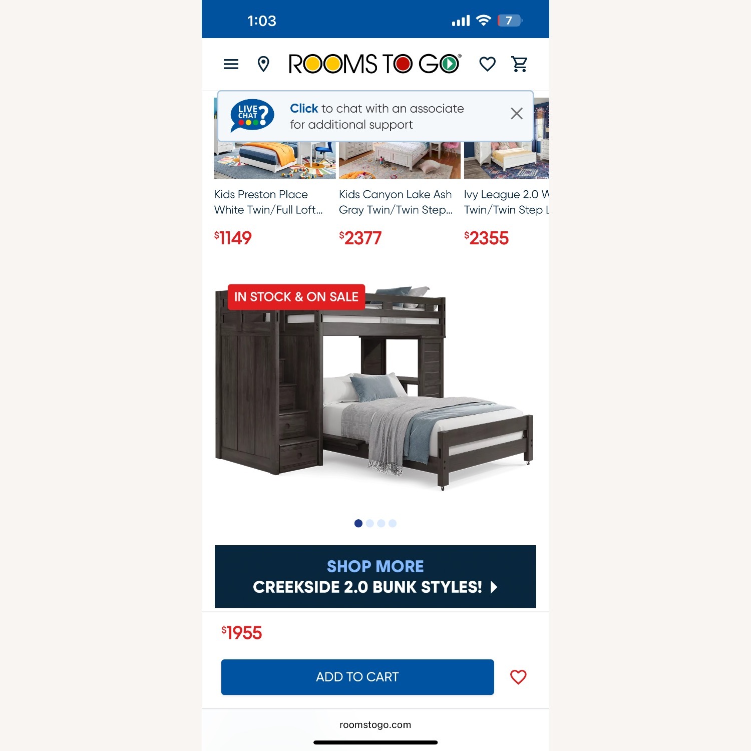 Rooms To Go Creekside Twin/Full Loft Bunk Bed - image-1