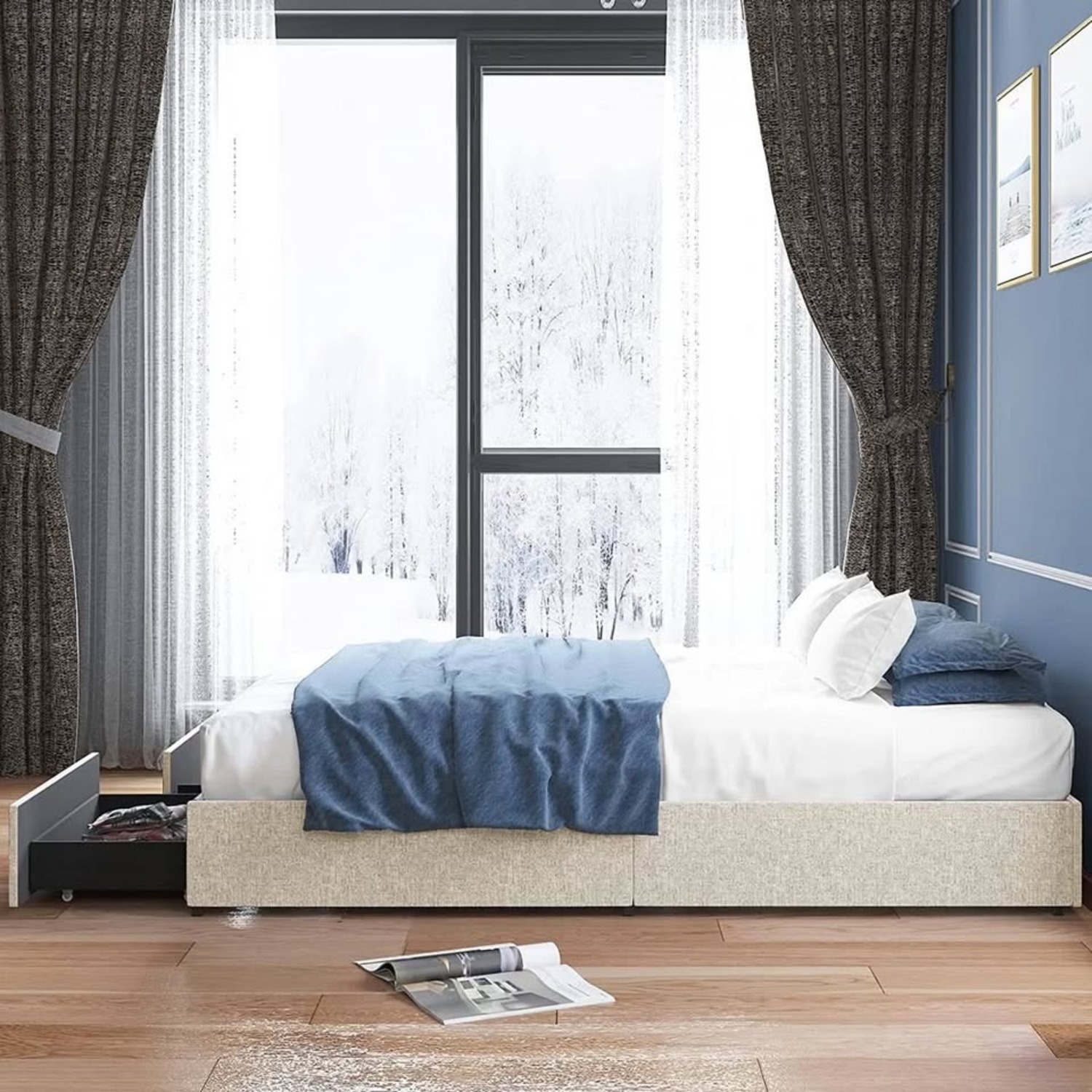 Beige Queen Platform Frame - image-3