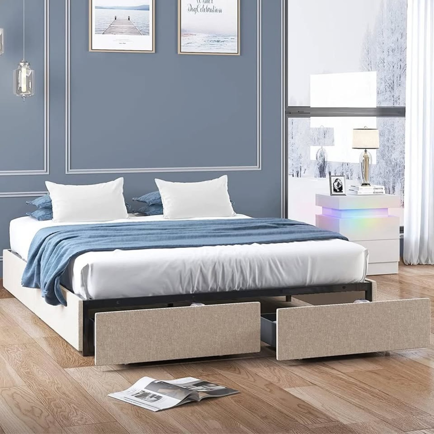 Beige Queen Platform Frame - image-1