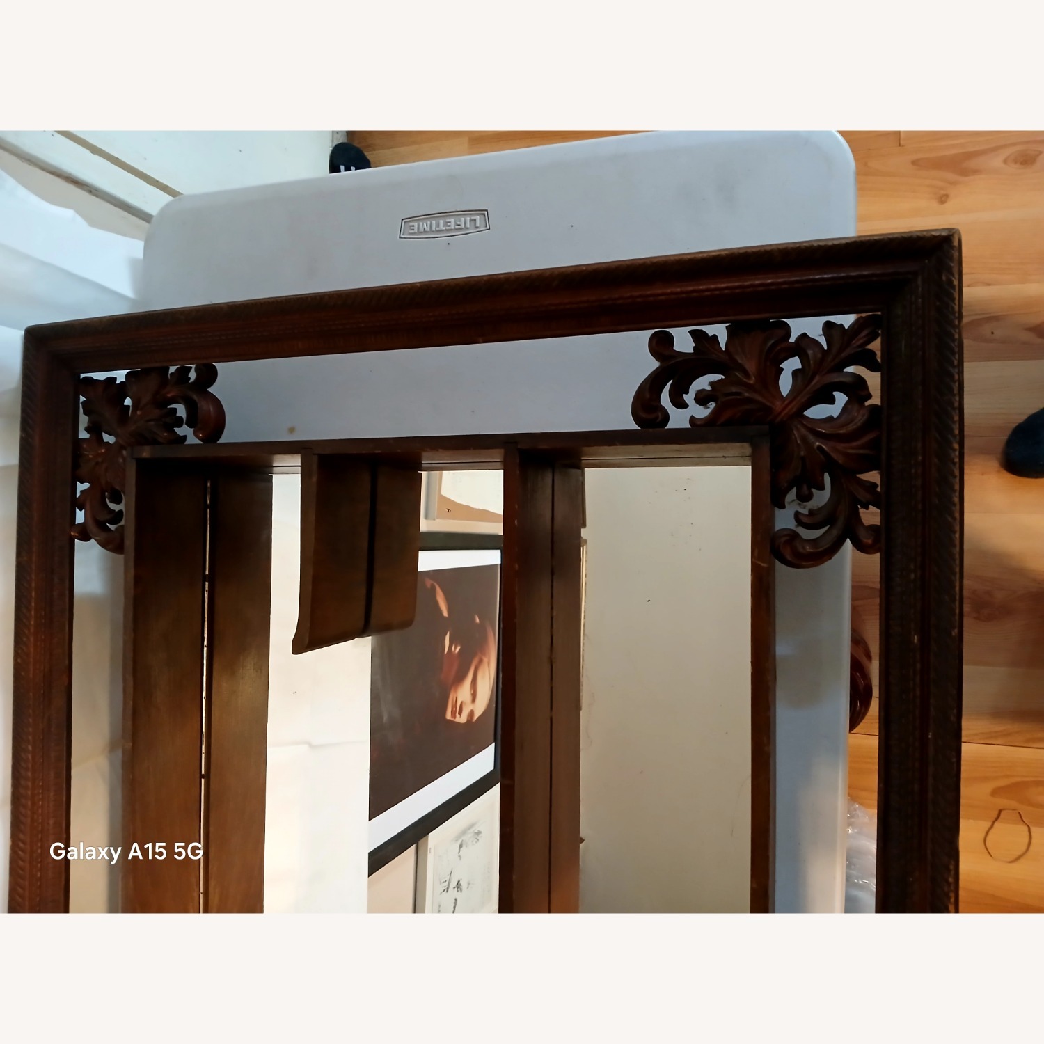 Vintage Mirror with Wooden Shelves - image-2