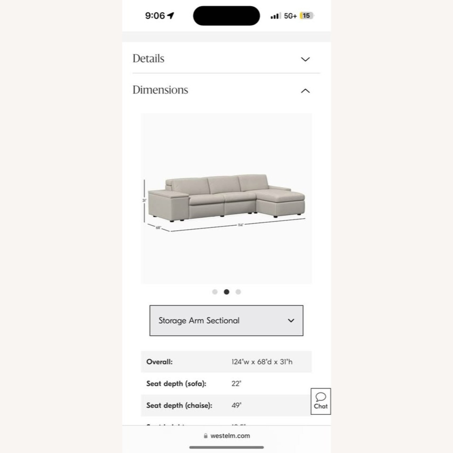 West Elm Enzo 3-Piece Reclining Chaise Sectional w Storage - image-2