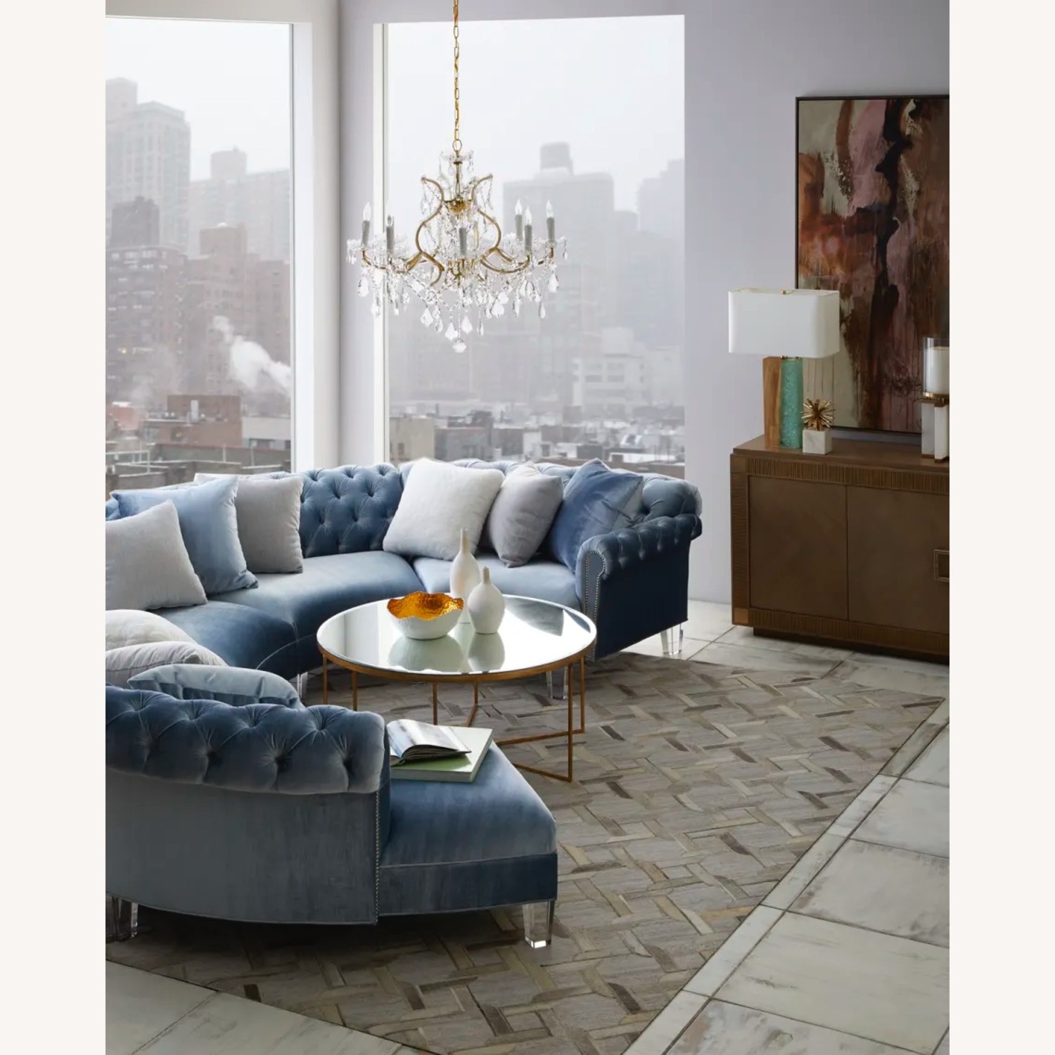 City Velvet Curved Sectional Sofa - image-1