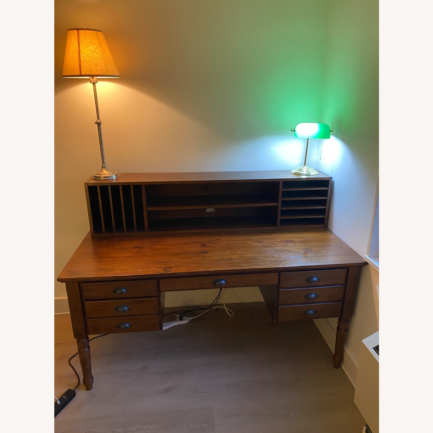 Pottery Barn Printer's 64" Keyhole Desk with Drawers, Tuscan Chestnut Desk - image-1