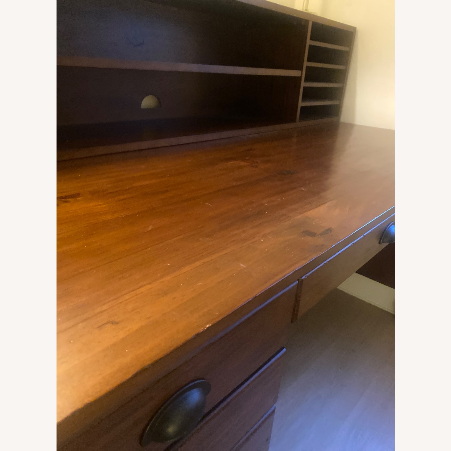 Pottery Barn Printer's 64" Keyhole Desk with Drawers, Tuscan Chestnut Desk - image-4