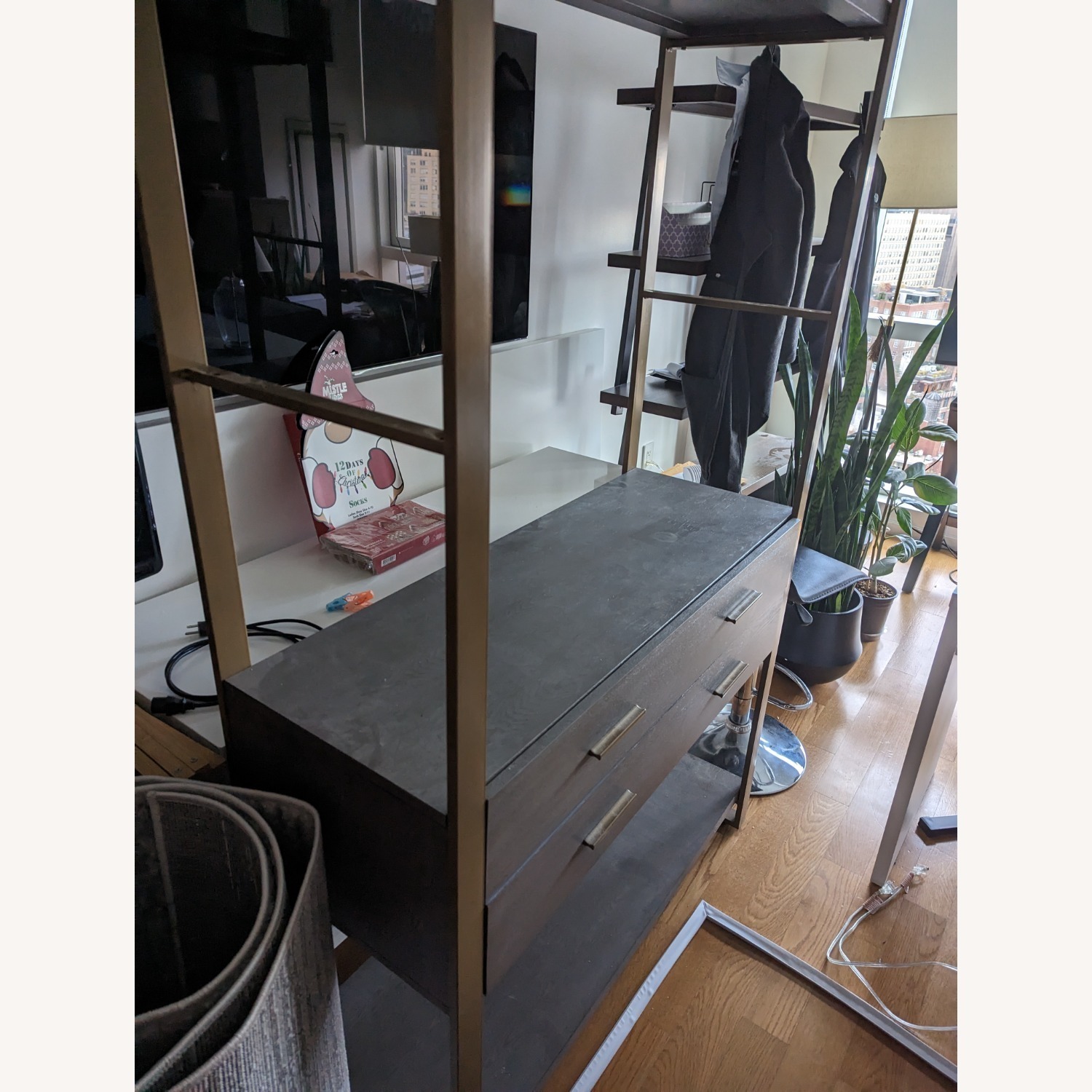 3-Tier Gold Etagere Light Gray Bookshelf  - image-3