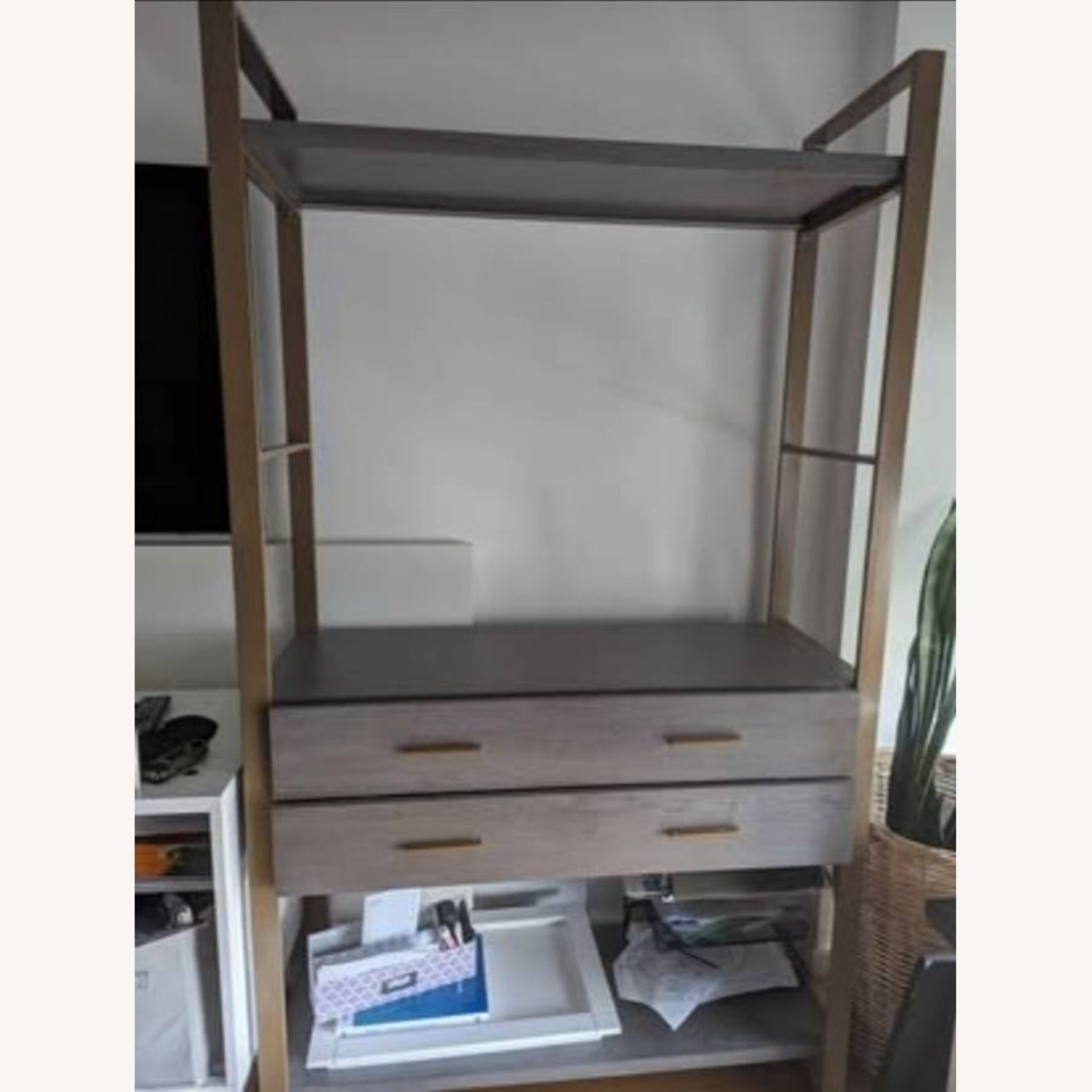 3-Tier Gold Etagere Light Gray Bookshelf  - image-1