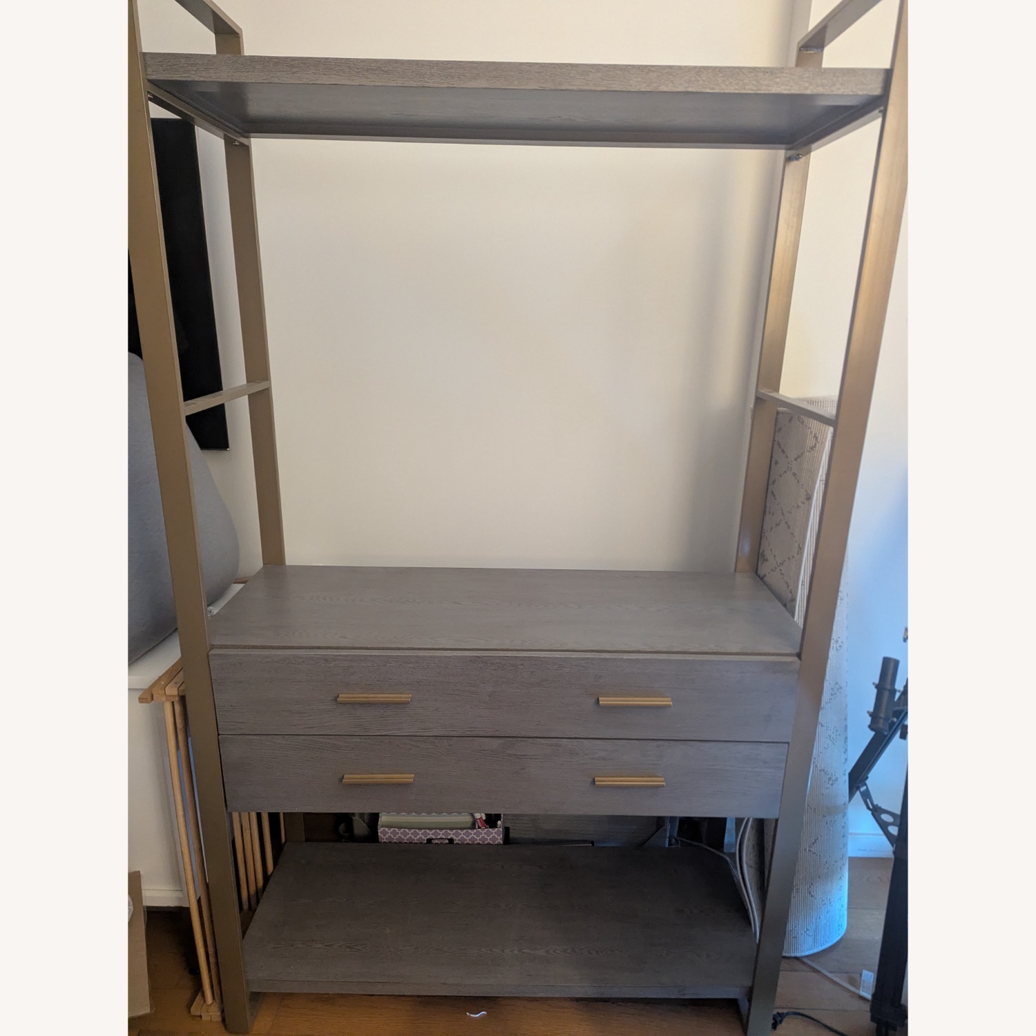 3-Tier Gold Etagere Light Gray Bookshelf  - image-4