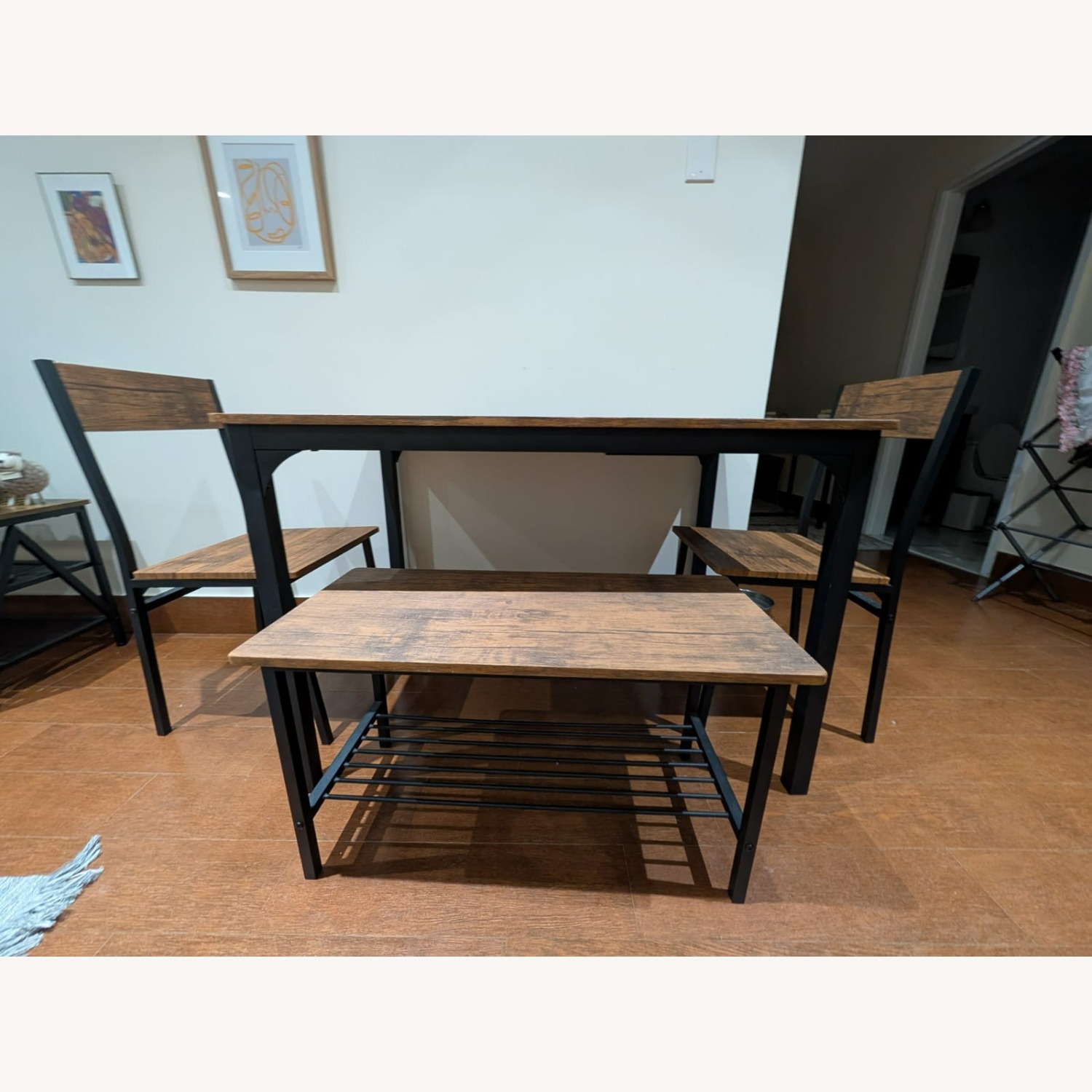 4 Items Dining Set Table Two Chairs and a Bench - image-1