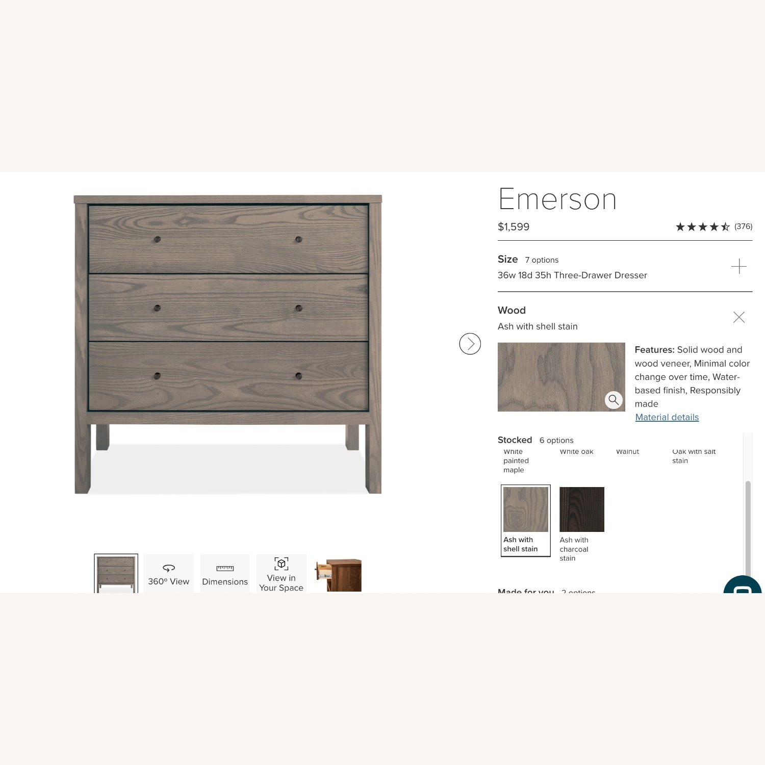 Room & Board Ash Emerson 3 drawer dresser - image-1