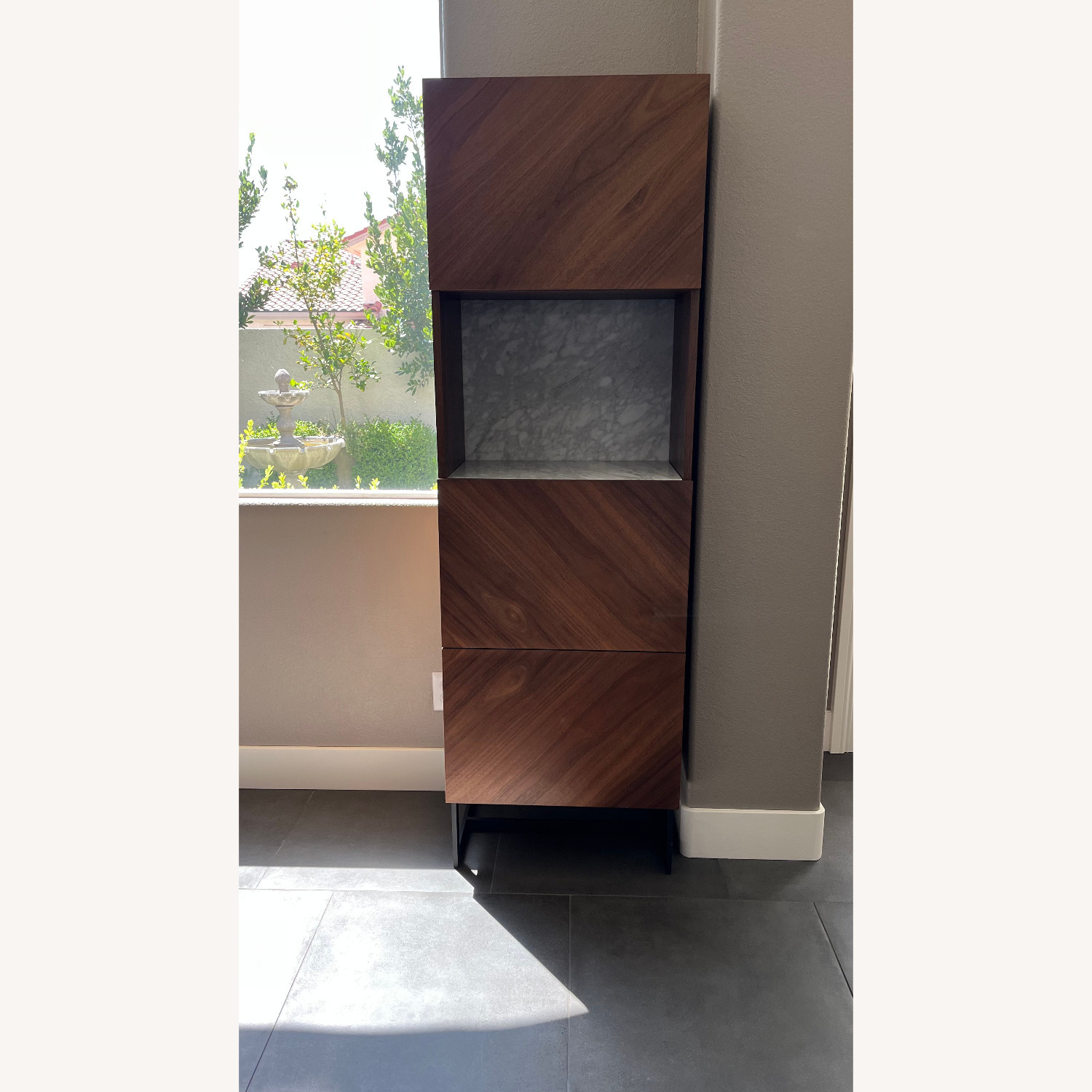 Suspend White Marble and Wood Bar Cabinet - image-1