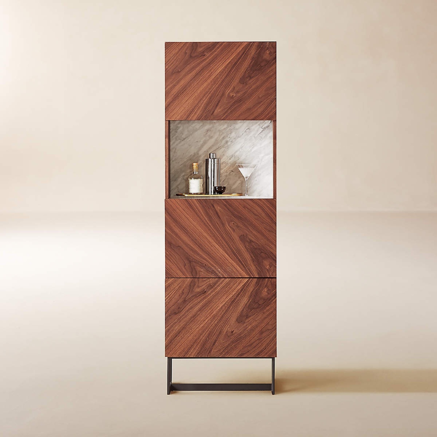 Suspend White Marble and Wood Bar Cabinet - image-7