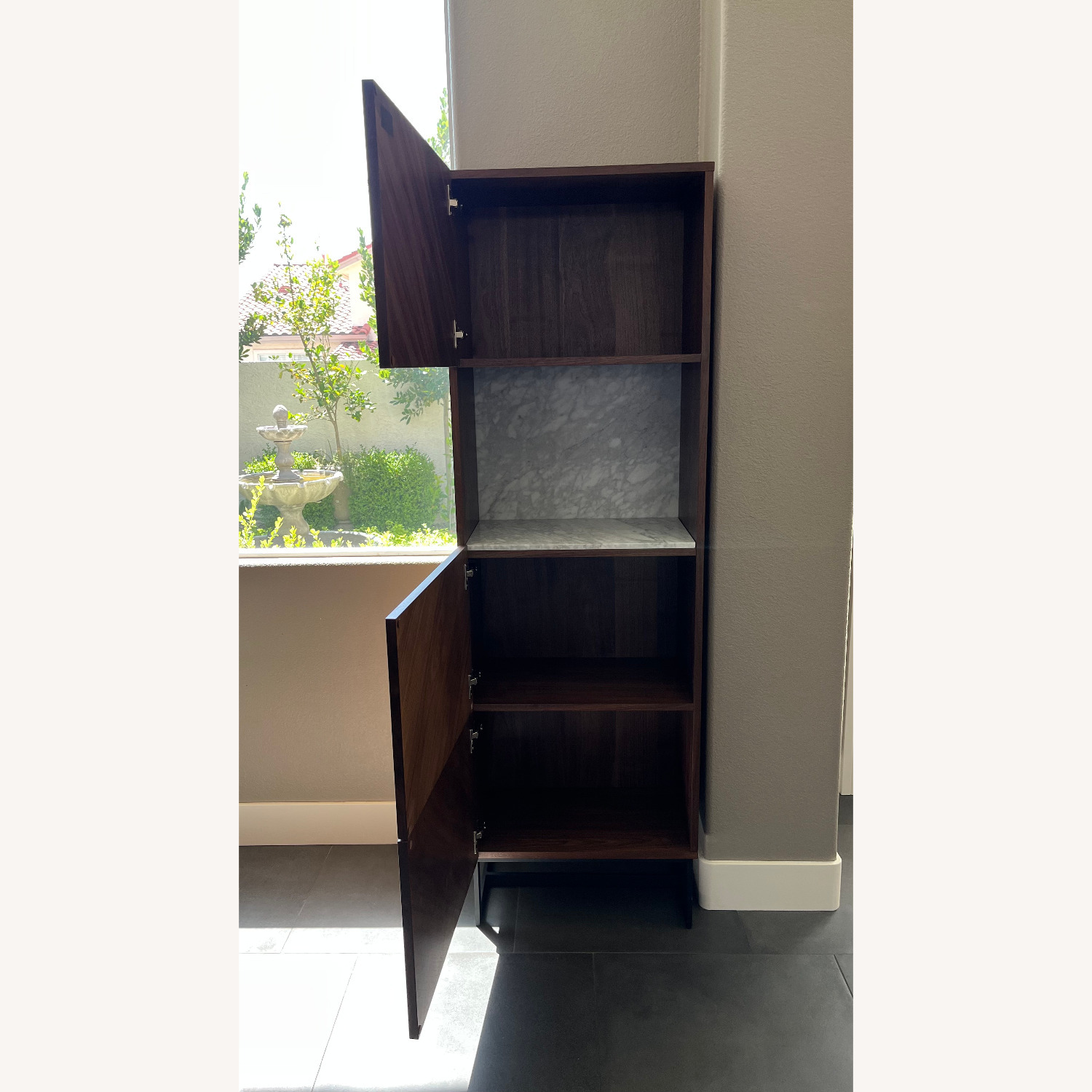 Suspend White Marble and Wood Bar Cabinet - image-5