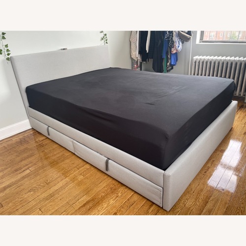 Used GLADSTAD Queen Upholstered Bed Frame 4 Storage Boxes for sale on AptDeco