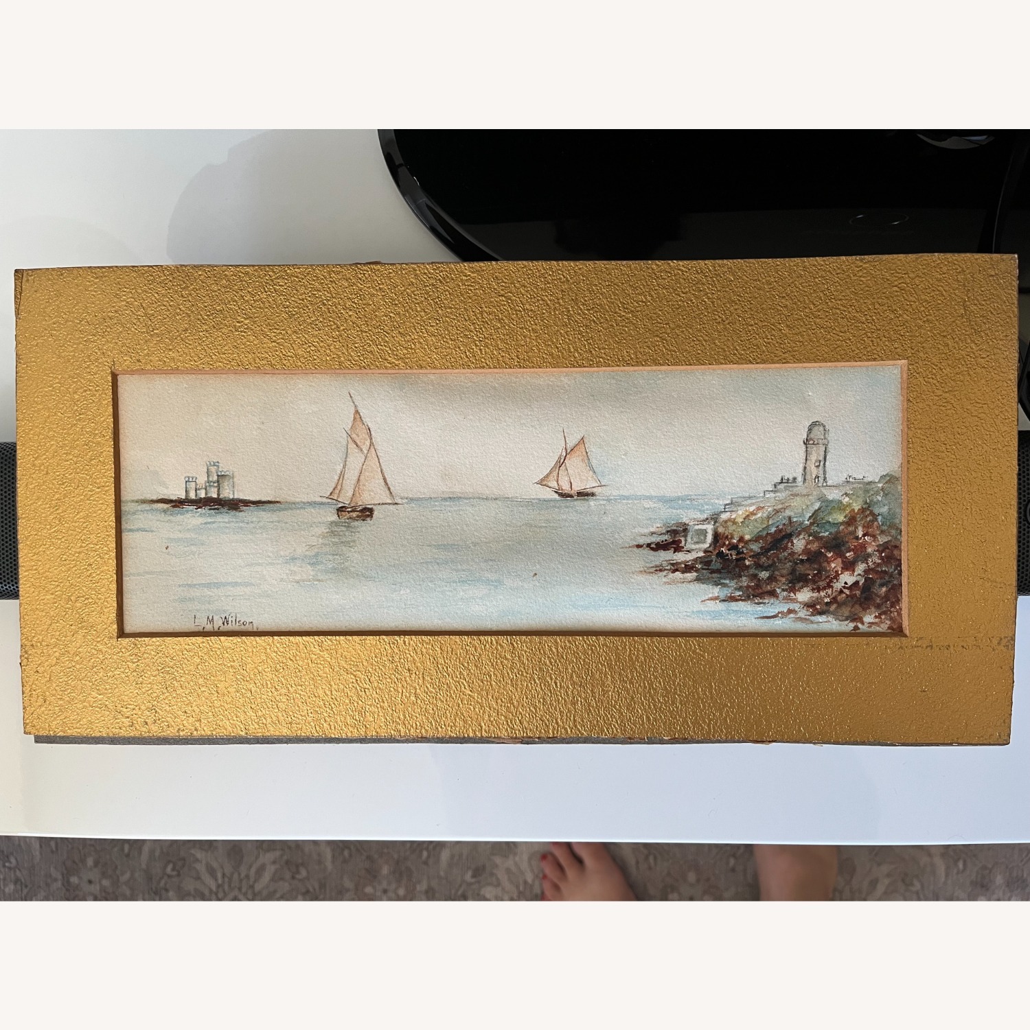 Watercolor Painting of Sailboats on Lake - image-1