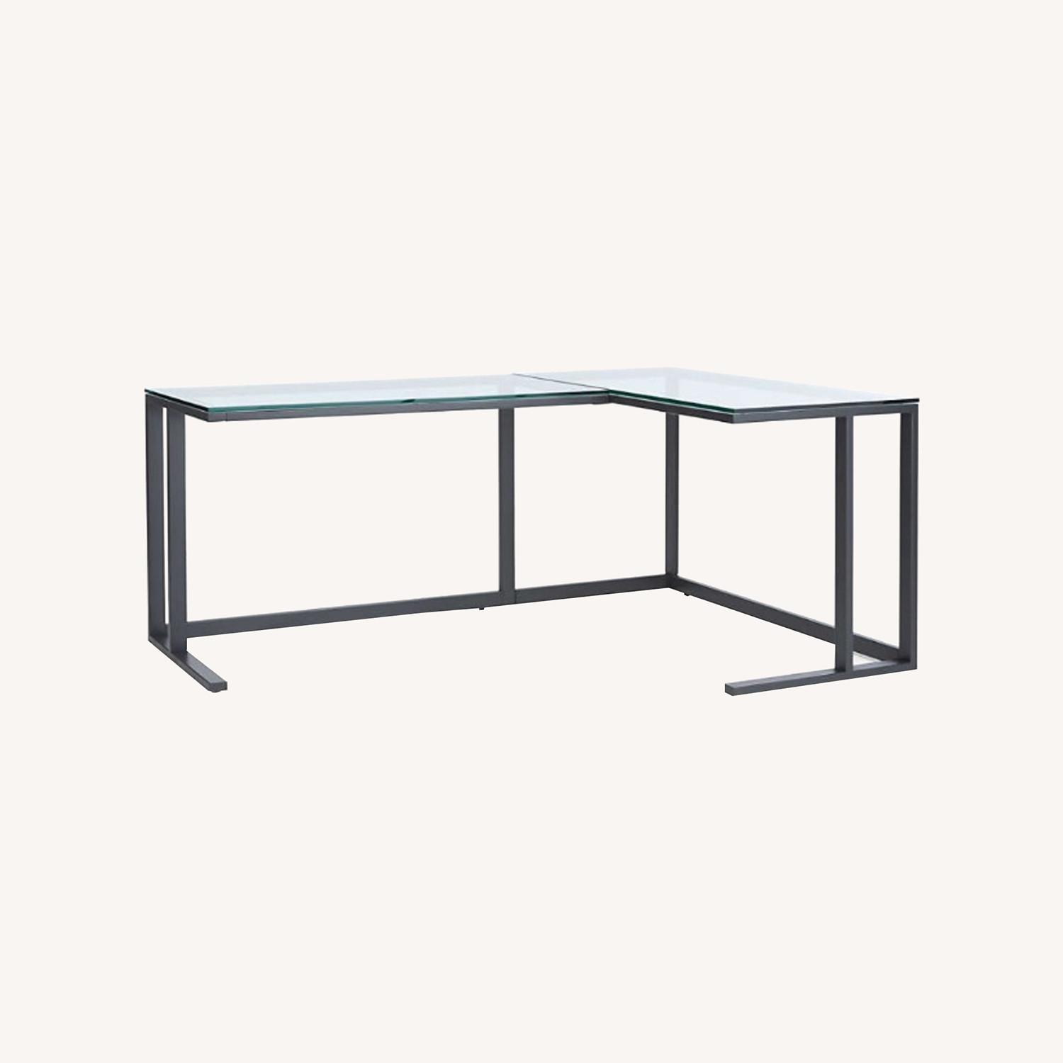 Crate & Barrel Pilsen Graphite L-Shaped Desk with Glass Top - image-0