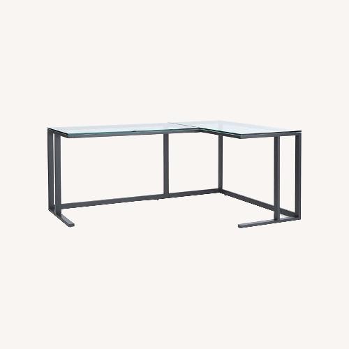 Used Crate & Barrel Pilsen Graphite L-Shaped Desk with Glass Top for sale on AptDeco
