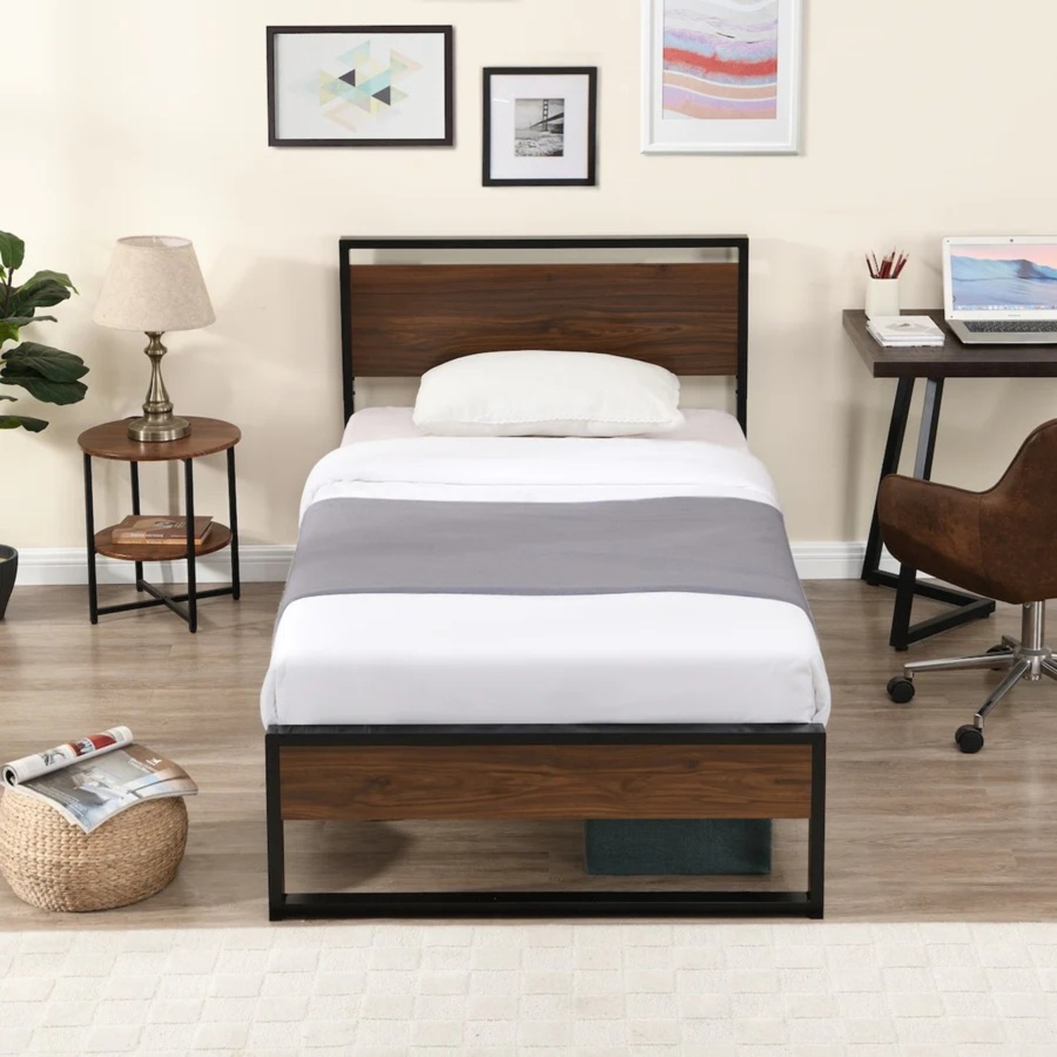 Twin Metal Platform Bed with Wood Details - image-3