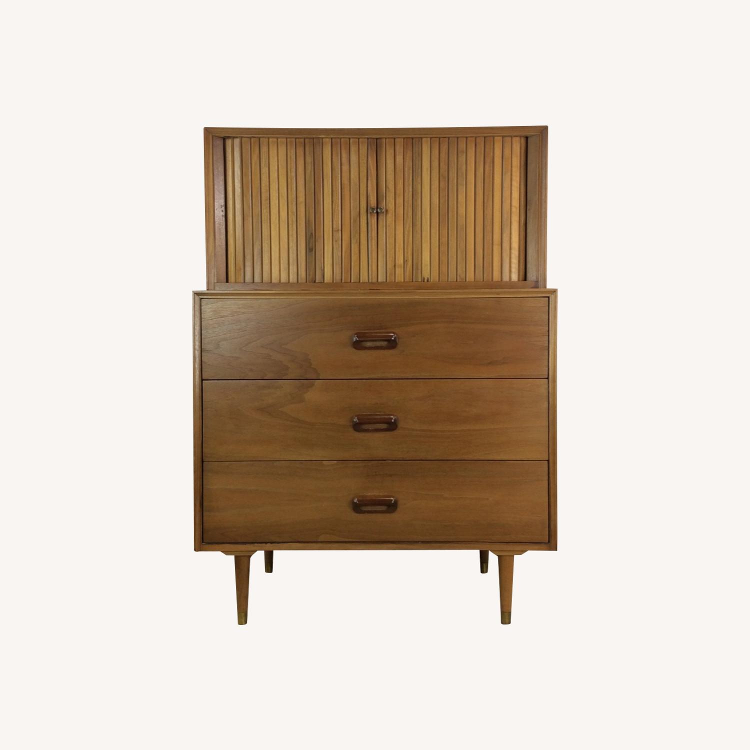 Mid Century 2pc Highboy Dresser with Tambour Door - image-0