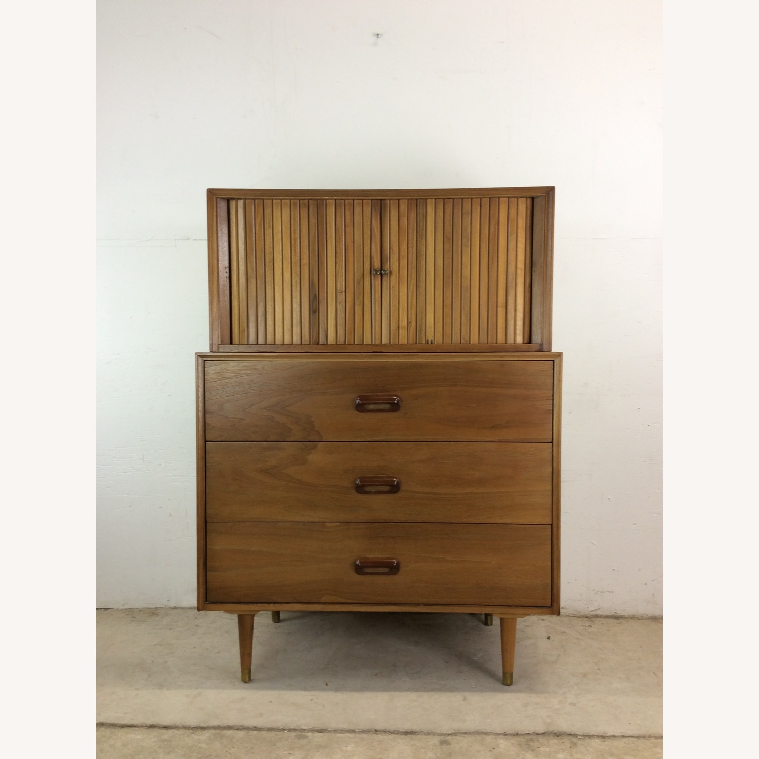 Mid Century 2pc Highboy Dresser with Tambour Door - image-2