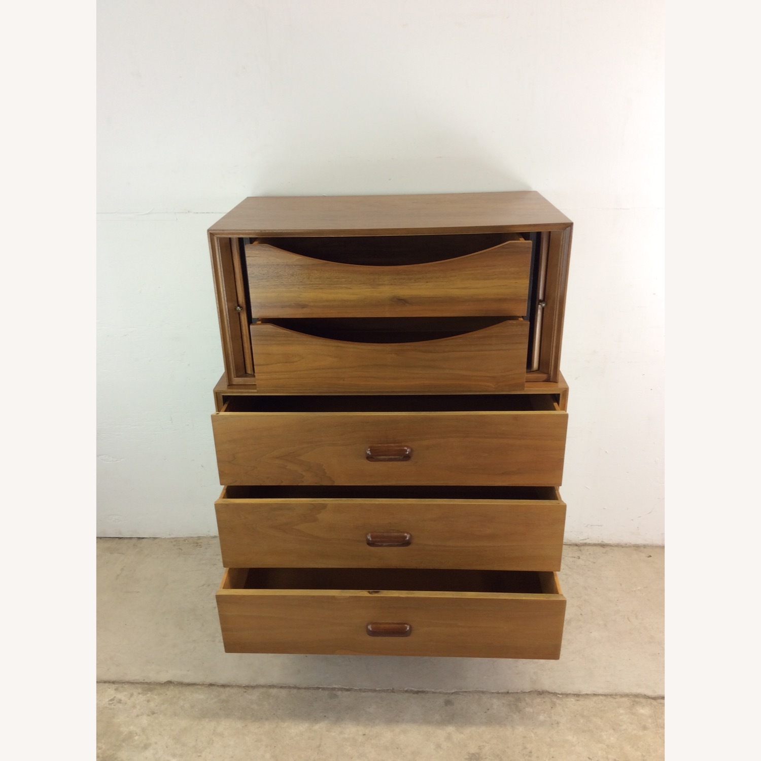 Mid Century 2pc Highboy Dresser with Tambour Door - image-21