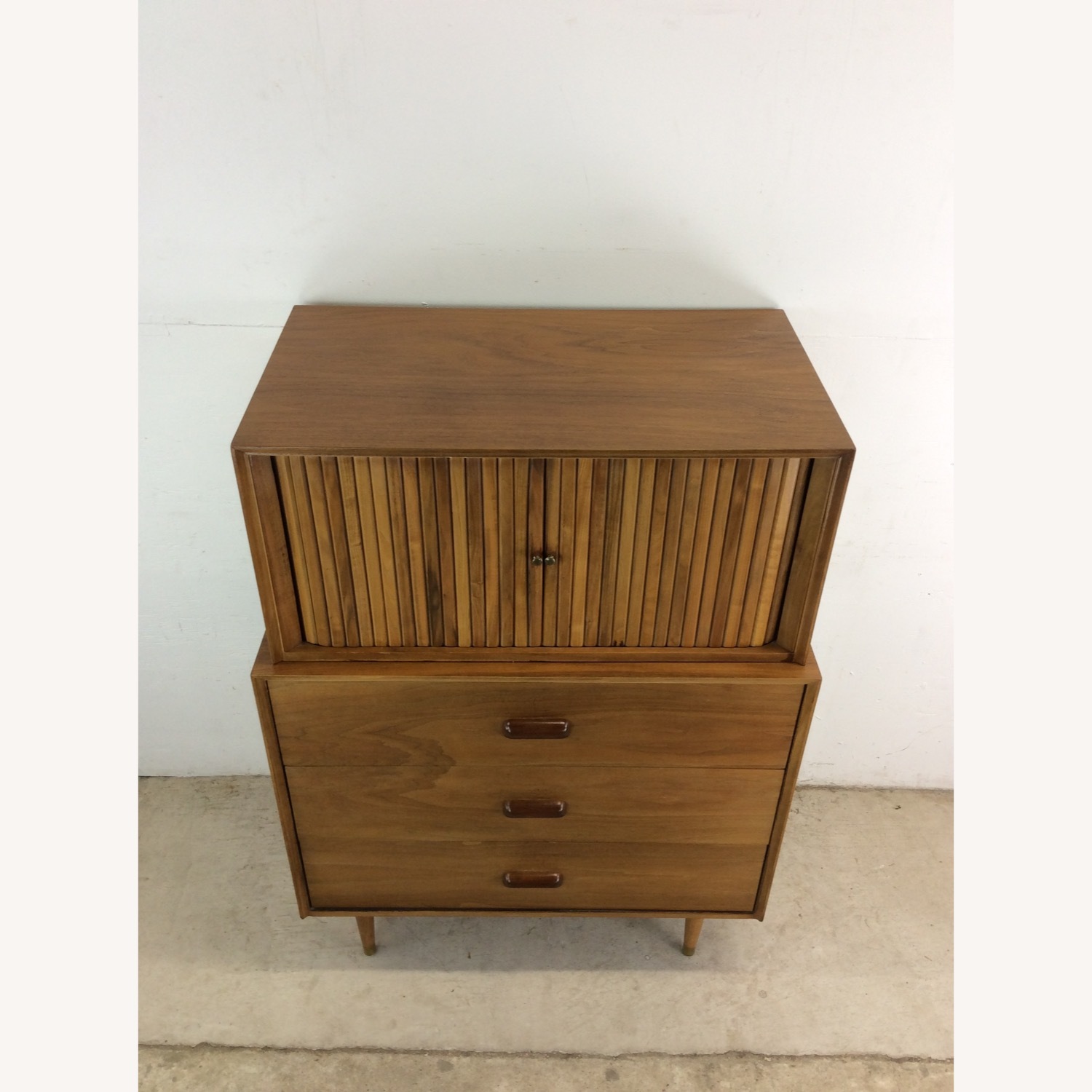 Mid Century 2pc Highboy Dresser with Tambour Door - image-19