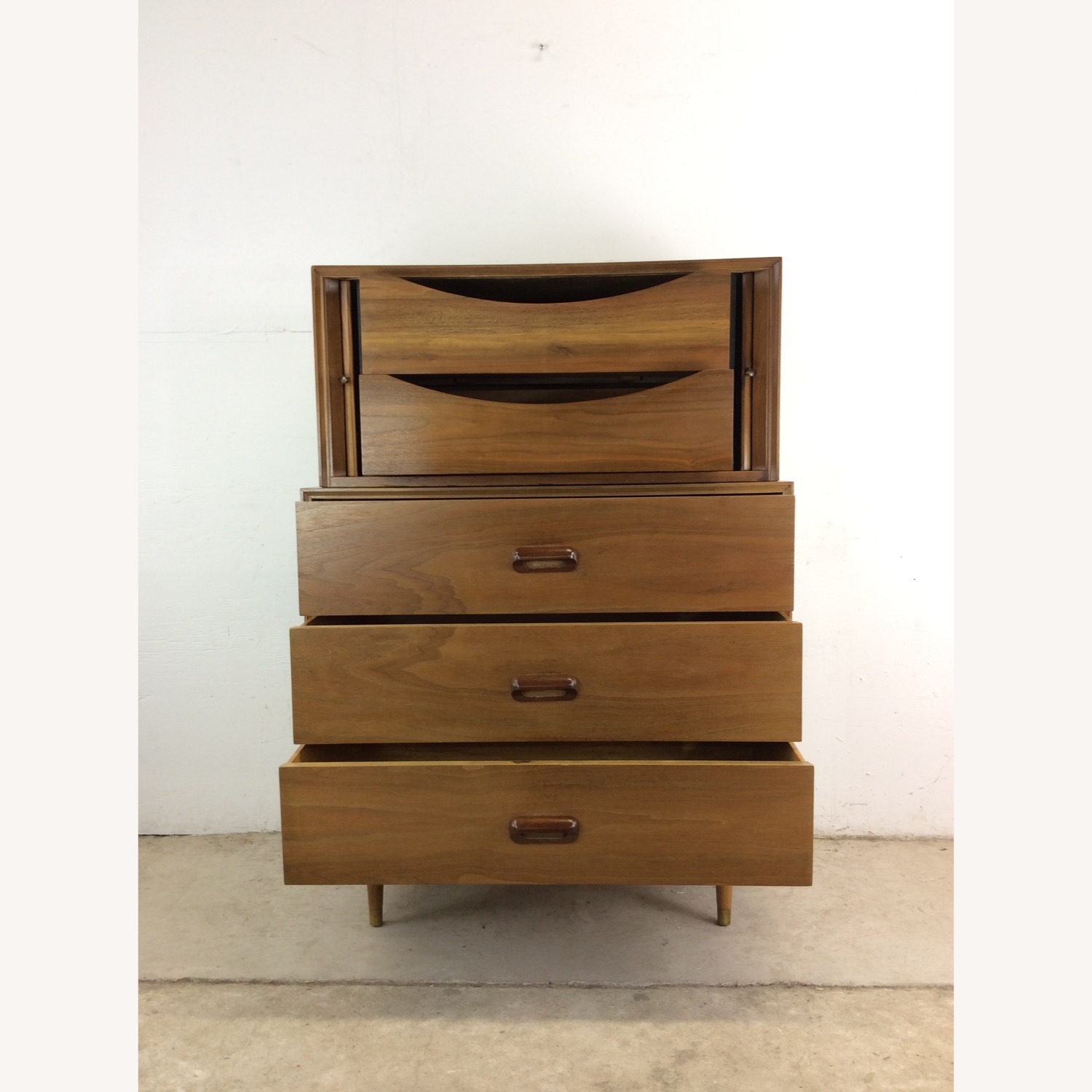 Mid Century 2pc Highboy Dresser with Tambour Door - image-20