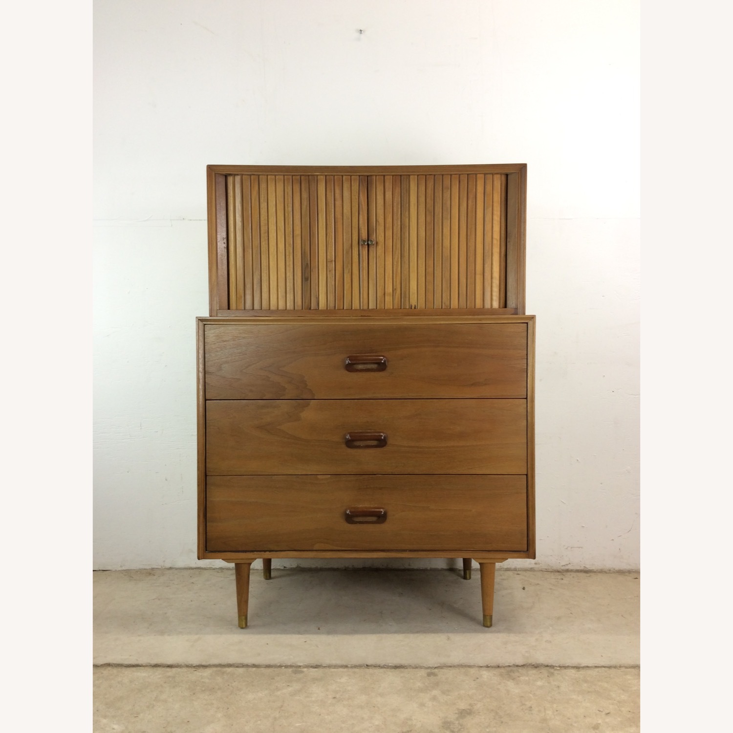Mid Century 2pc Highboy Dresser with Tambour Door - image-1