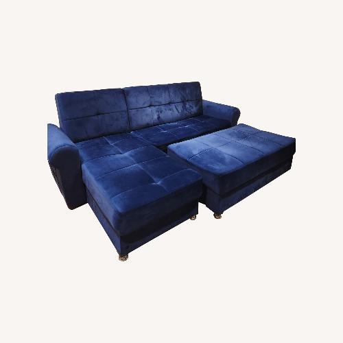 Used Blue Velvet Sofa with Chaise and Ottoman for sale on AptDeco