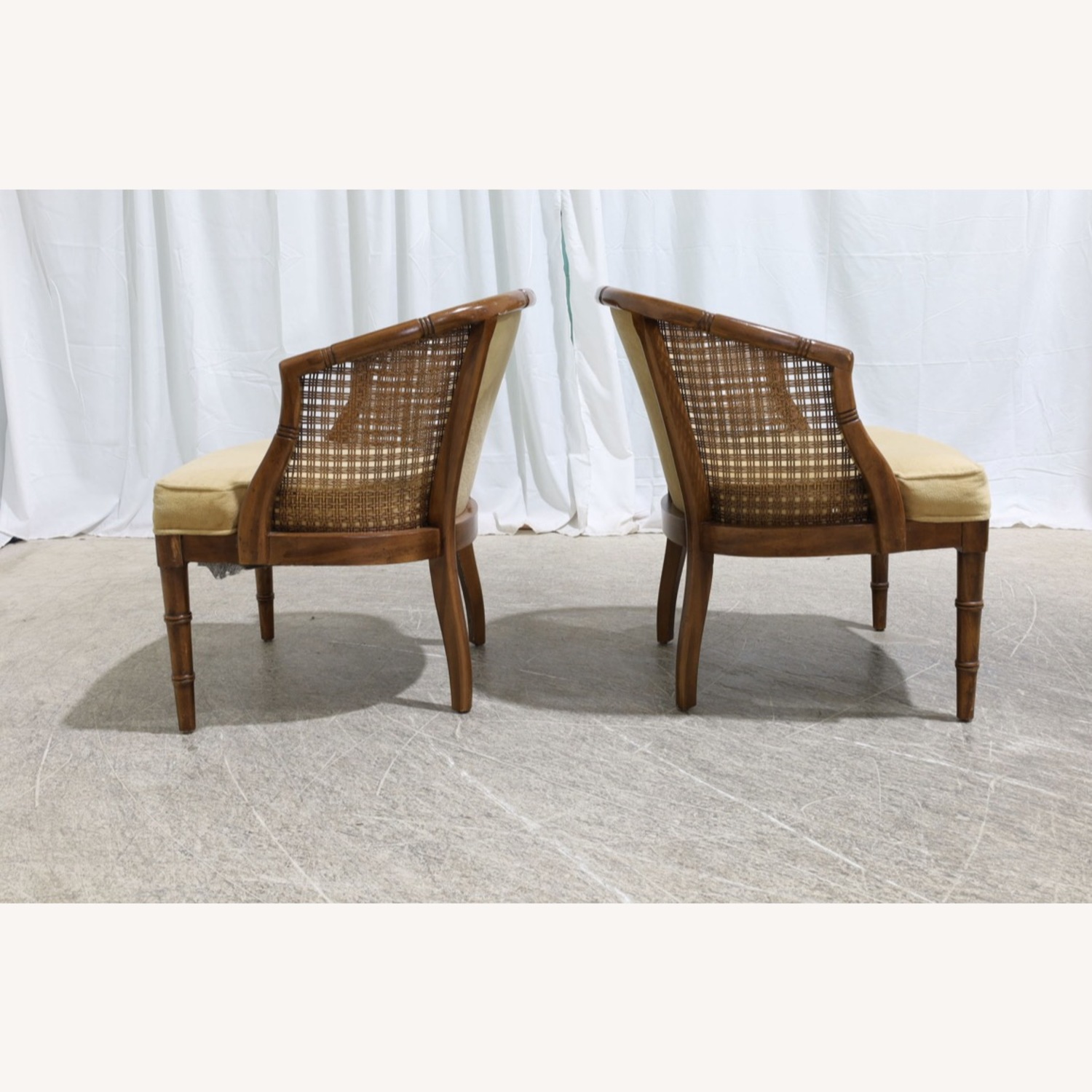 Vintage Barrel Back Faux Bamboo & Cane Chairs - image-1