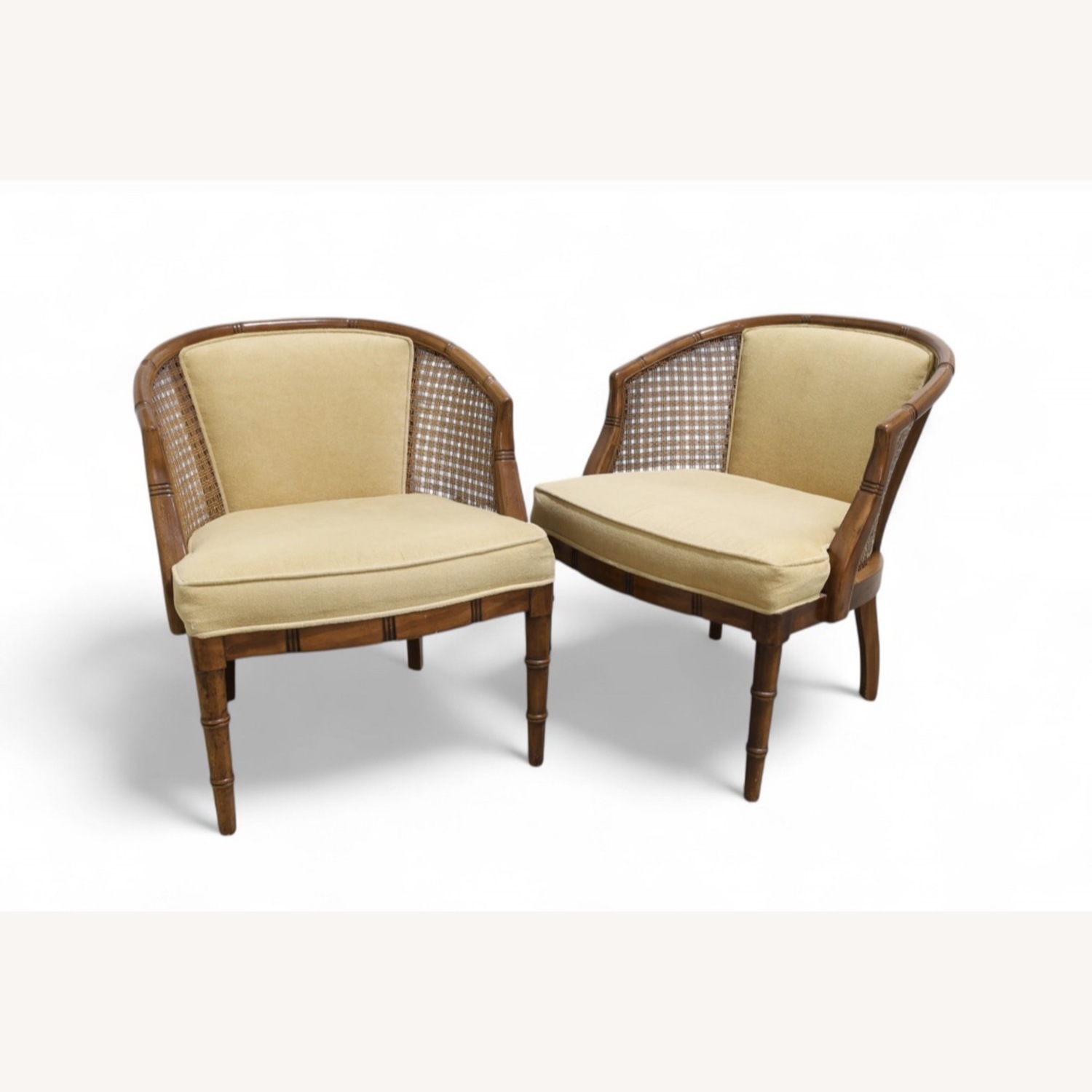 Vintage Barrel Back Faux Bamboo & Cane Chairs - image-0