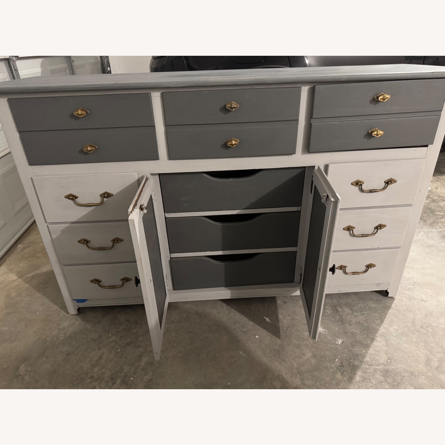 Gray and White Heavy Solid Wood Dresser - image-2