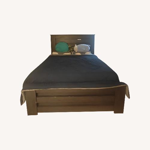 Used Queen Platform Bed with Modern Headboard for sale on AptDeco