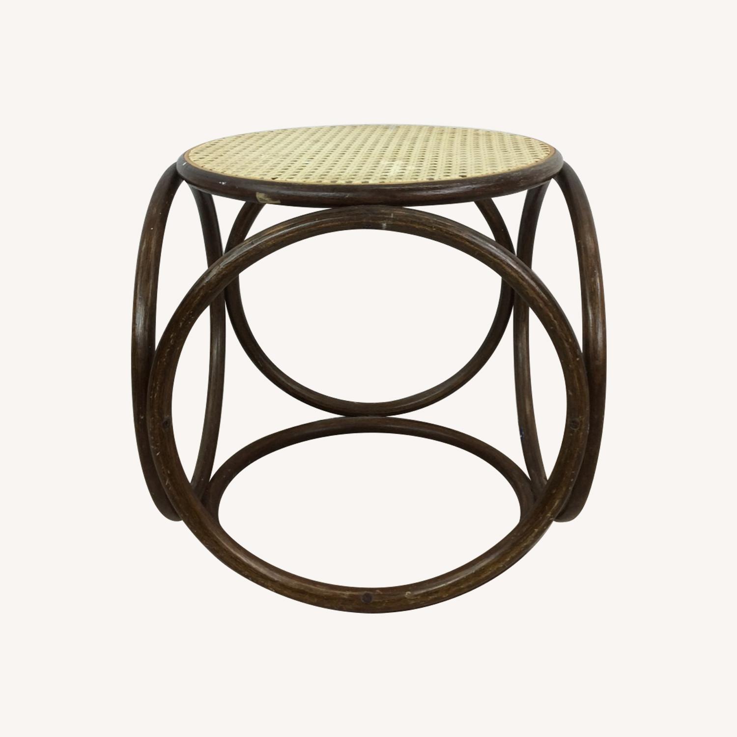 Mid Century Rattan Ottoman with Caned Top - image-0