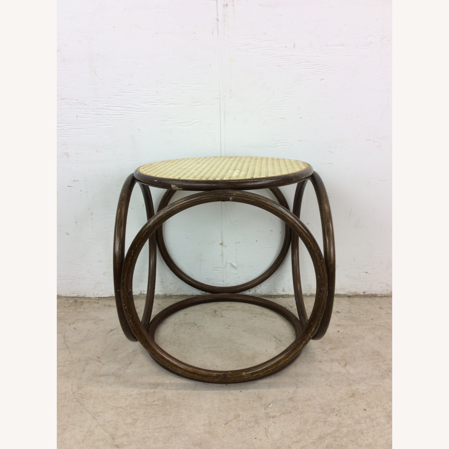 Mid Century Rattan Ottoman with Caned Top - image-2