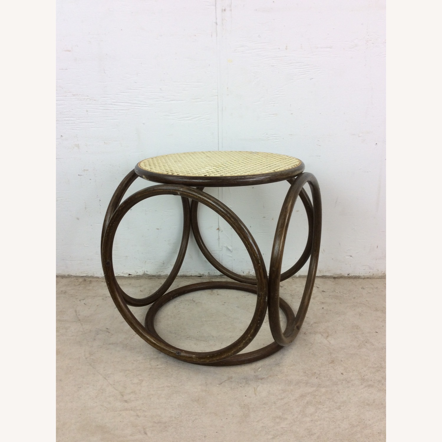 Mid Century Rattan Ottoman with Caned Top - image-9