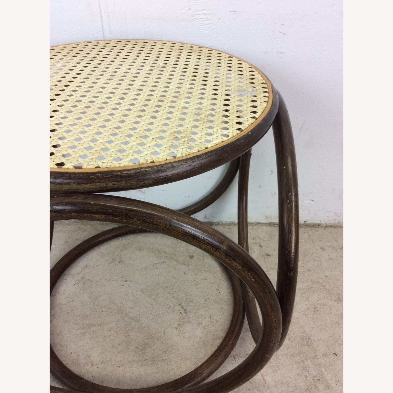 Mid Century Rattan Ottoman with Caned Top - image-11